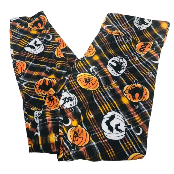 NoBo Women's Size Lg 11-13 Halloween Fall High Rise Leggings Plaid Pumpkin Black - Picture 2 of 11